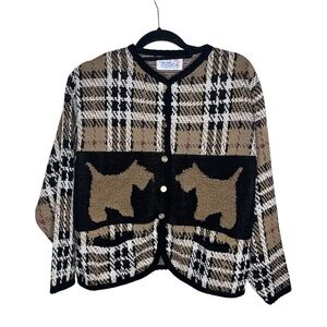 Vintage Tally-Ho women's cardigan sweater plaid pattern with Scottie dogs size M